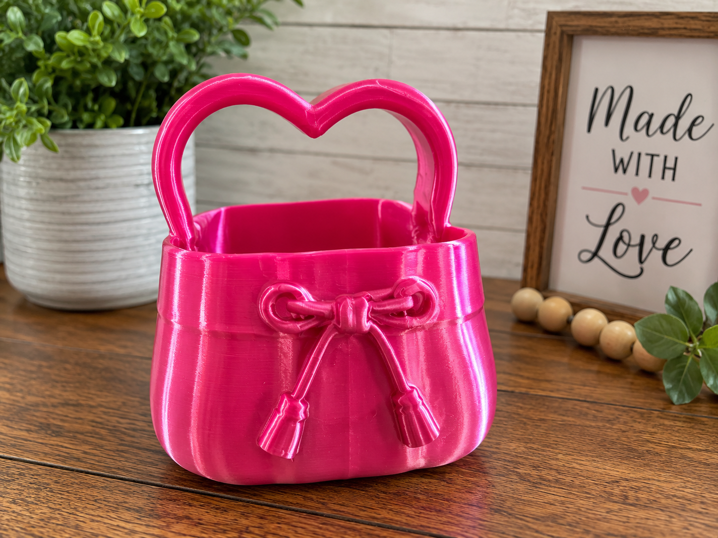 3D Printed Heart Handle Gift Basket, Pencil Holder or Makeup Brush Holder