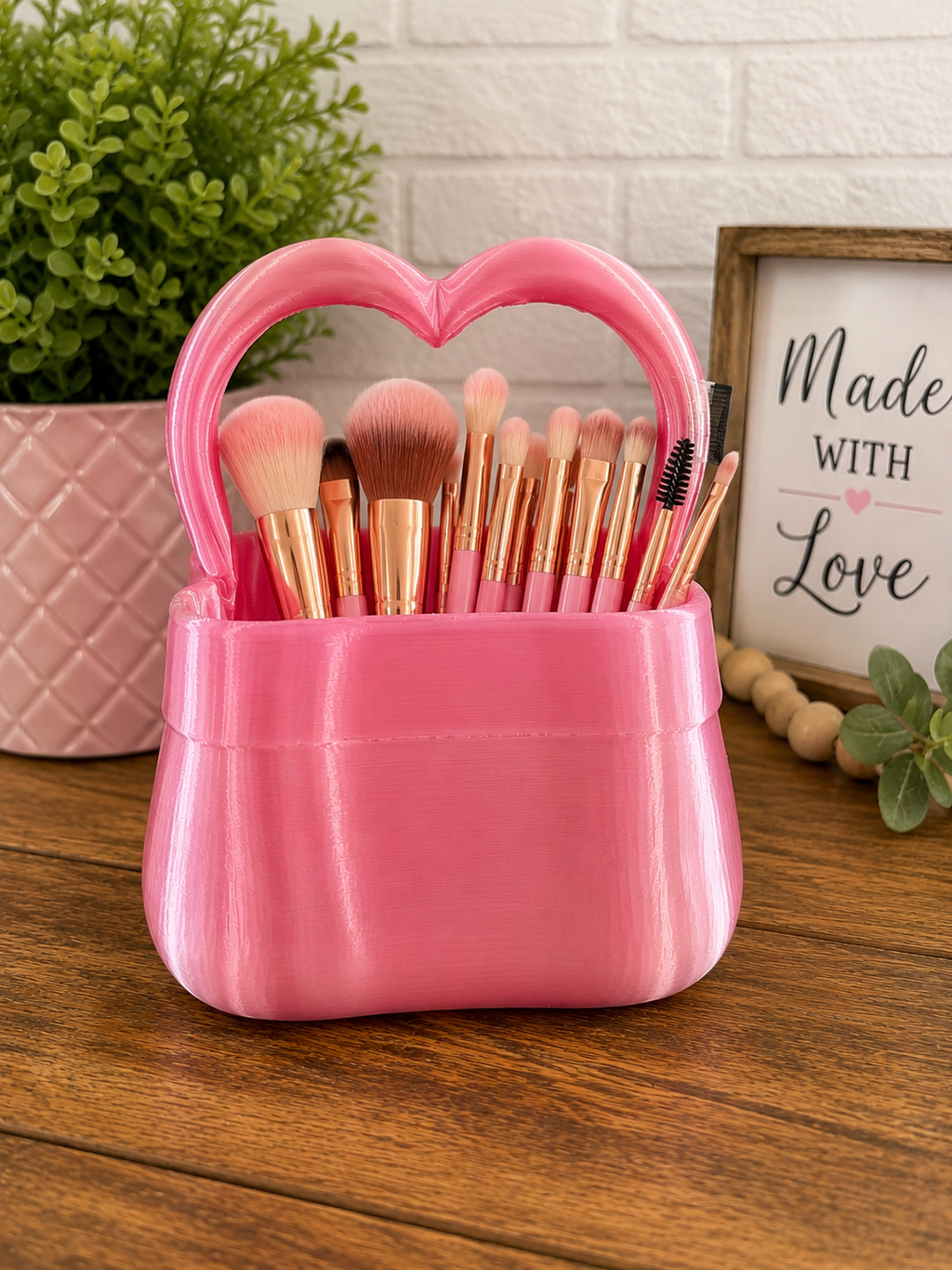 3D Printed Heart Handle Gift Basket, Pencil Holder or Makeup Brush Holder