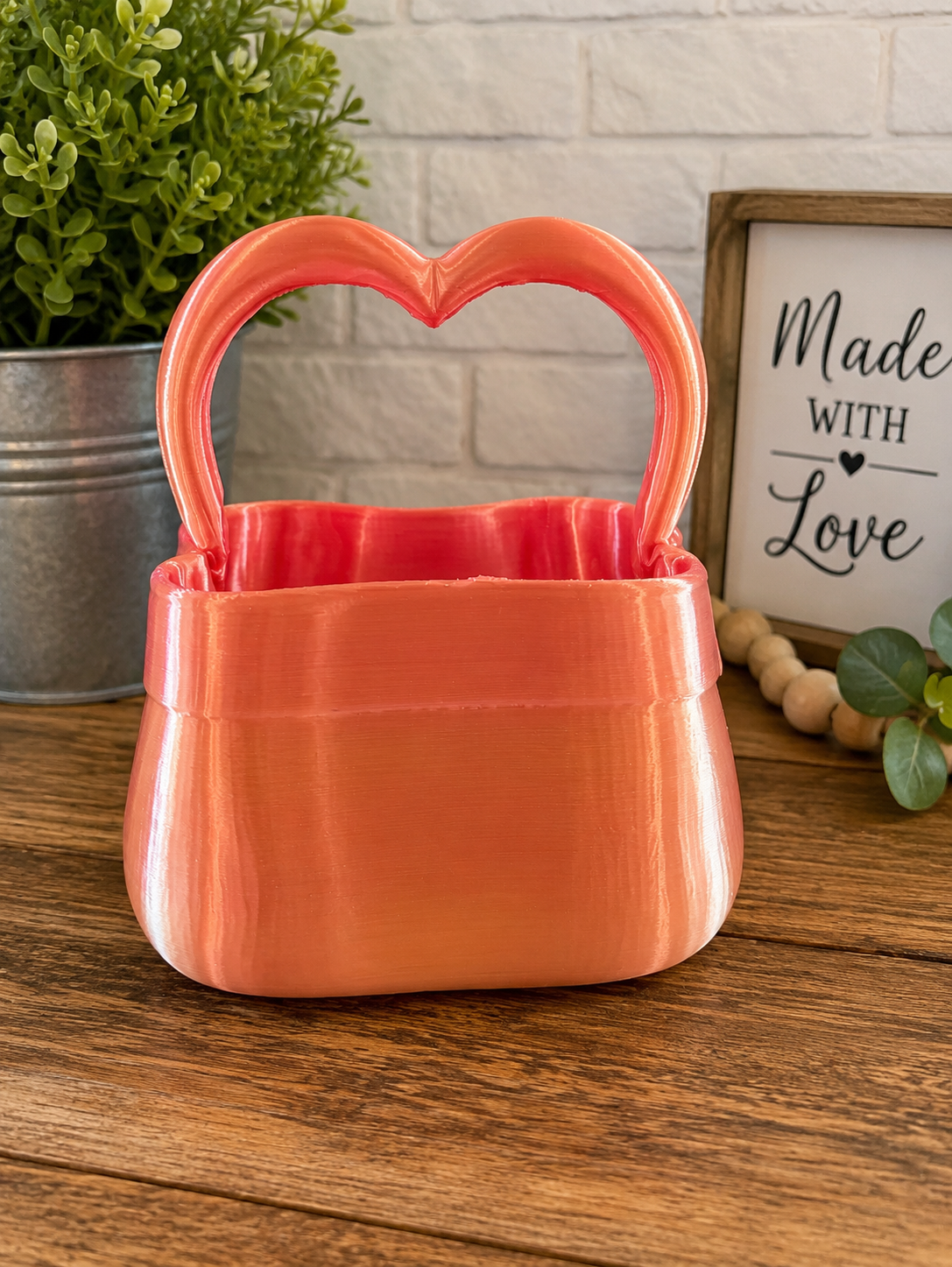 3D Printed Heart Handle Gift Basket, Pencil Holder or Makeup Brush Holder